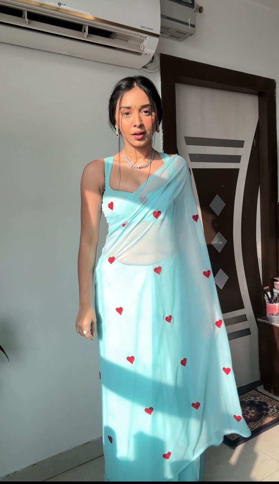 Sky Blue Ready-to-Wear Saree for Women – Graceful Pre-Stitched Ethnic Wear