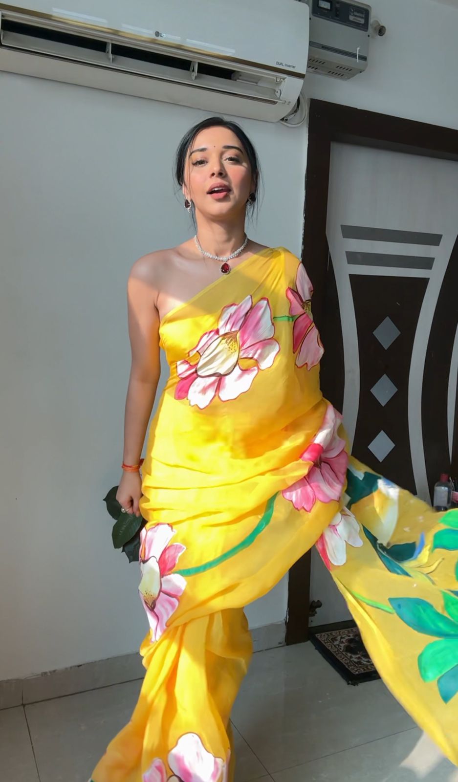 Yellow Organza Ready-to-Wear Saree for Women – Stylish Pre-Stitched Festive & Party Wear