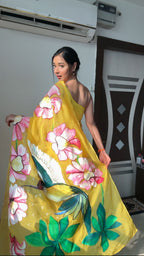 Yellow Organza Ready-to-Wear Saree for Women – Stylish Pre-Stitched Festive & Party Wear