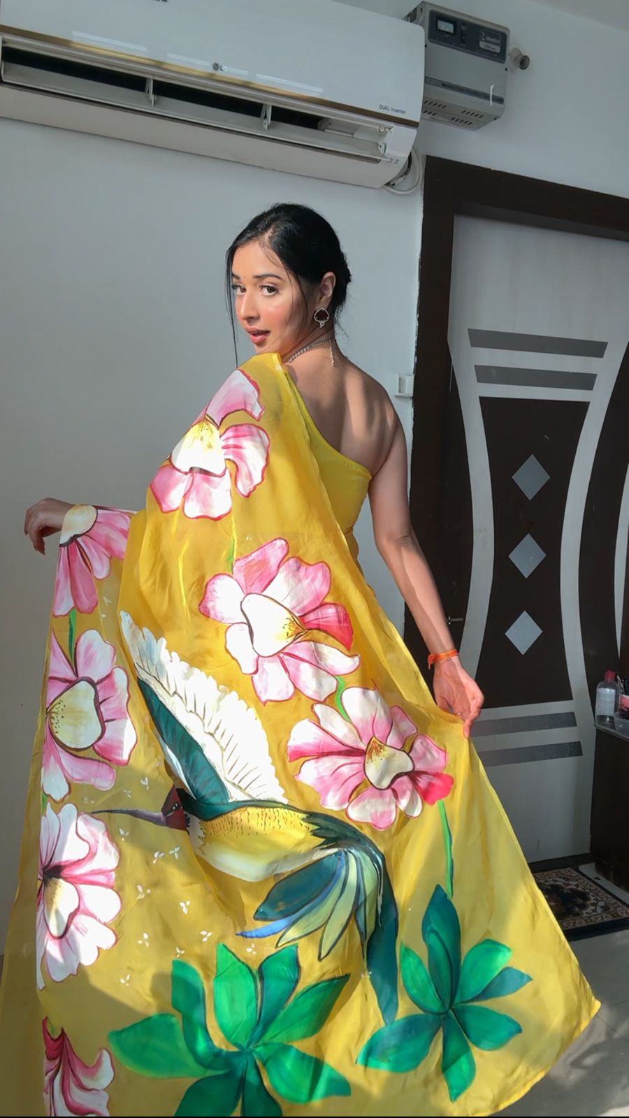 Yellow Organza Ready-to-Wear Saree for Women – Stylish Pre-Stitched Festive & Party Wear