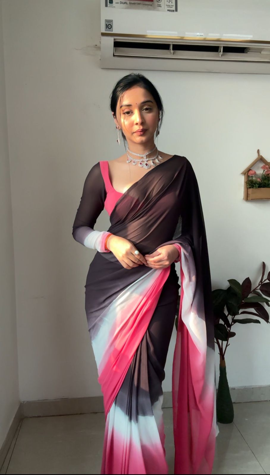 Multi-Colored Georgette Ready-to-Wear Saree for Women – Vibrant Pre-Stitched Ethnic Wear