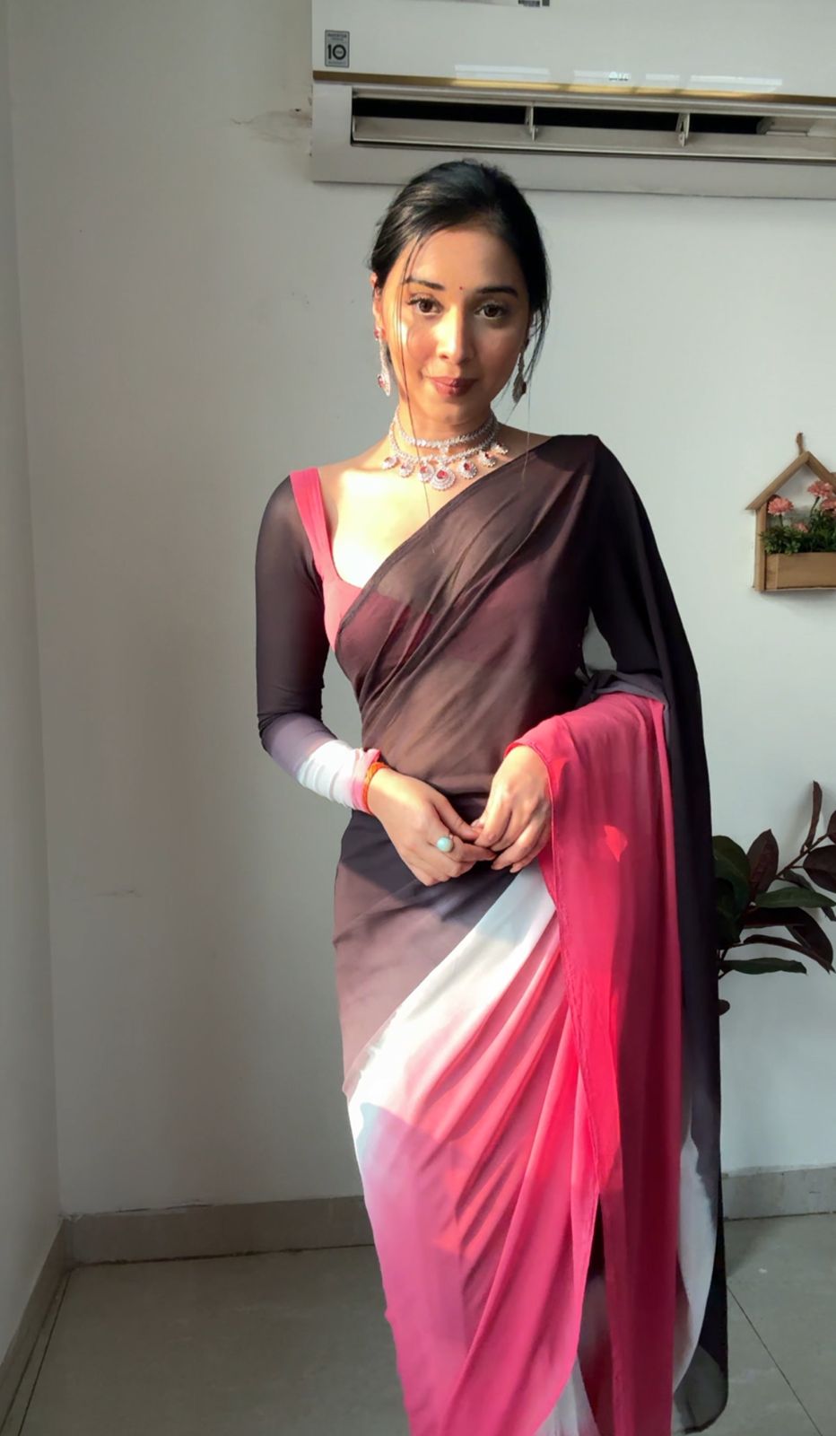 Multi-Colored Georgette Ready-to-Wear Saree for Women – Vibrant Pre-Stitched Ethnic Wear