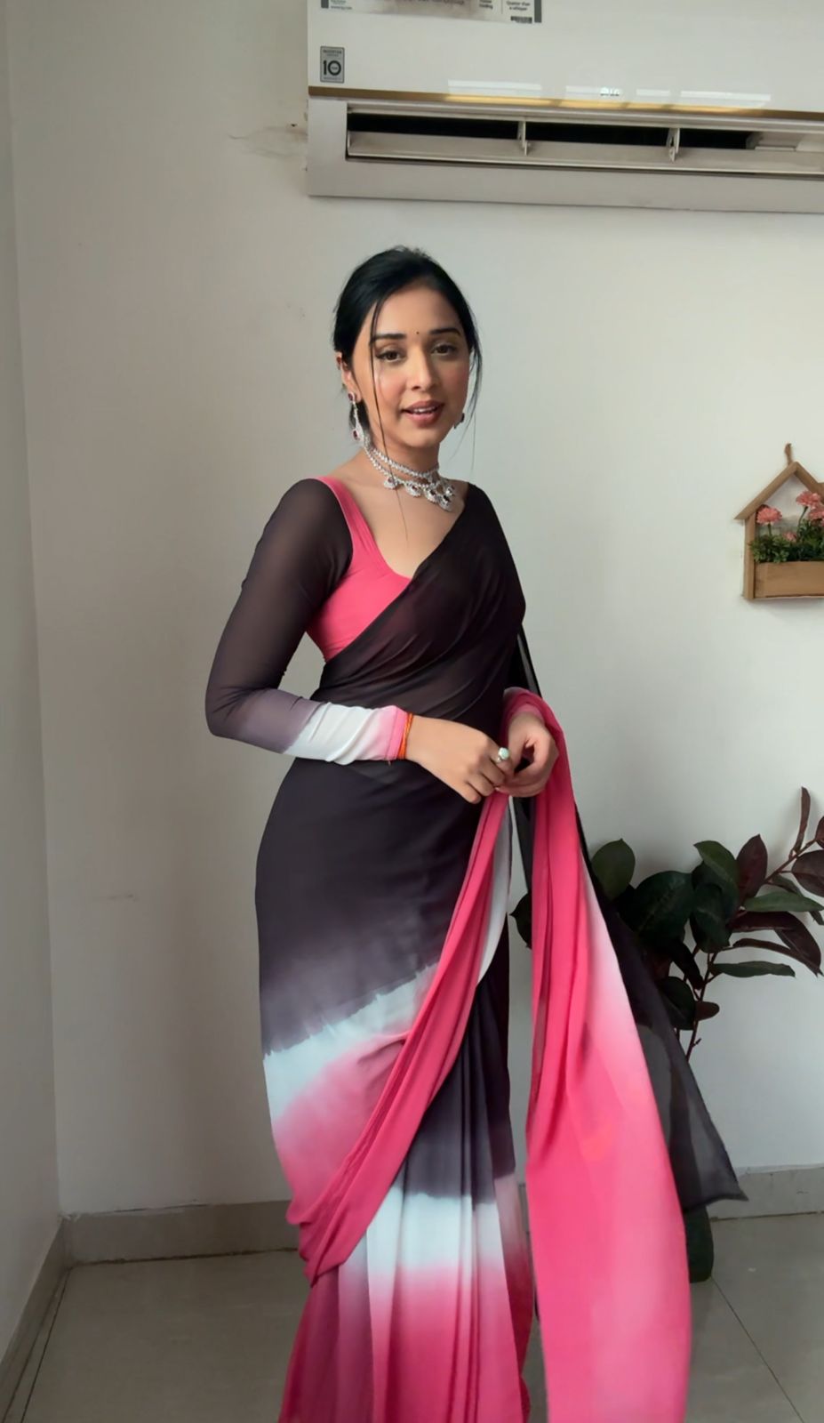 Multi-Colored Georgette Ready-to-Wear Saree for Women – Vibrant Pre-Stitched Ethnic Wear
