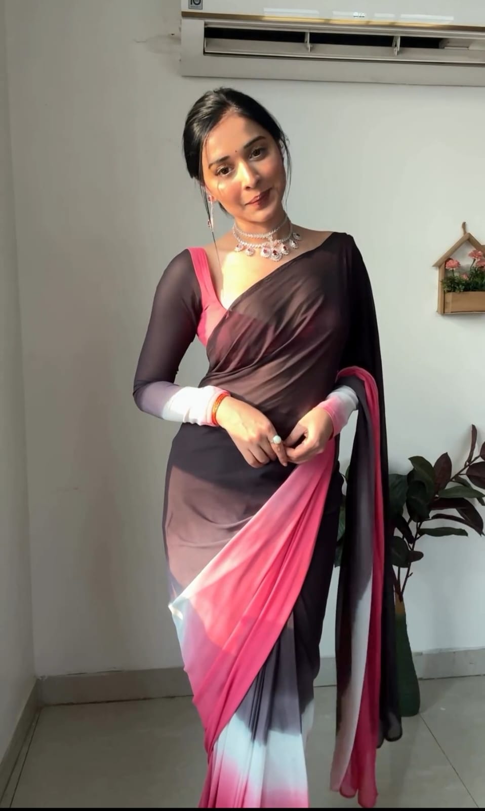 Multi-Colored Georgette Ready-to-Wear Saree for Women – Vibrant Pre-Stitched Ethnic Wear
