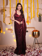 Silk Maroon Ready-to-Wear Saree for Women – Elegant Pre-Stitched Ethnic Wear