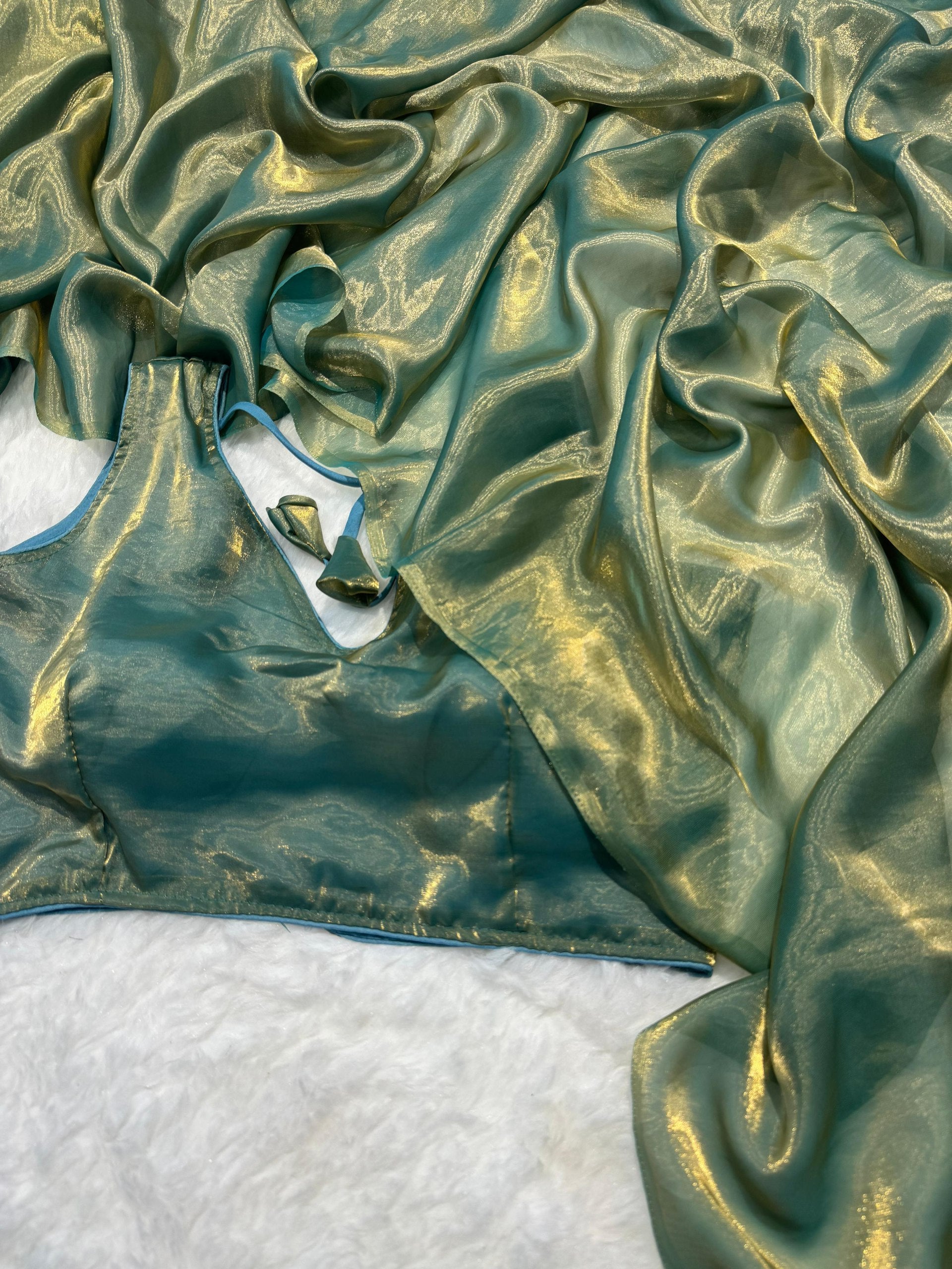 Silk Green Ready-to-Wear Saree for Women – Elegant Pre-Stitched Ethnic Wear