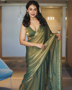 Silk Green Ready-to-Wear Saree for Women – Elegant Pre-Stitched Ethnic Wear
