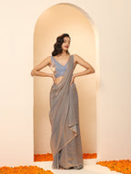 Silk GREY Ready-to-Wear Saree for Women – Elegant Pre-Stitched Ethnic Wear