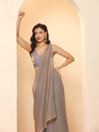 Silk GREY Ready-to-Wear Saree for Women – Elegant Pre-Stitched Ethnic Wear