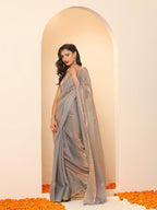 Silk GREY Ready-to-Wear Saree for Women – Elegant Pre-Stitched Ethnic Wear