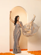 Silk GREY Ready-to-Wear Saree for Women – Elegant Pre-Stitched Ethnic Wear