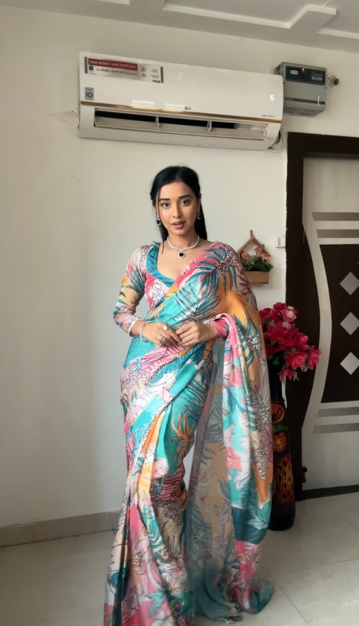 Ready to Wear Multi-Color Printed Georgette Saree with Unstitched Blouse
