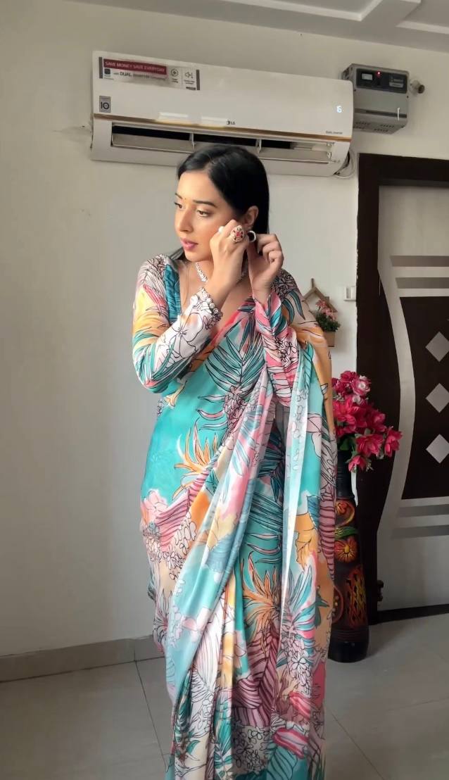 Ready to Wear Multi-Color Printed Georgette Saree with Unstitched Blouse