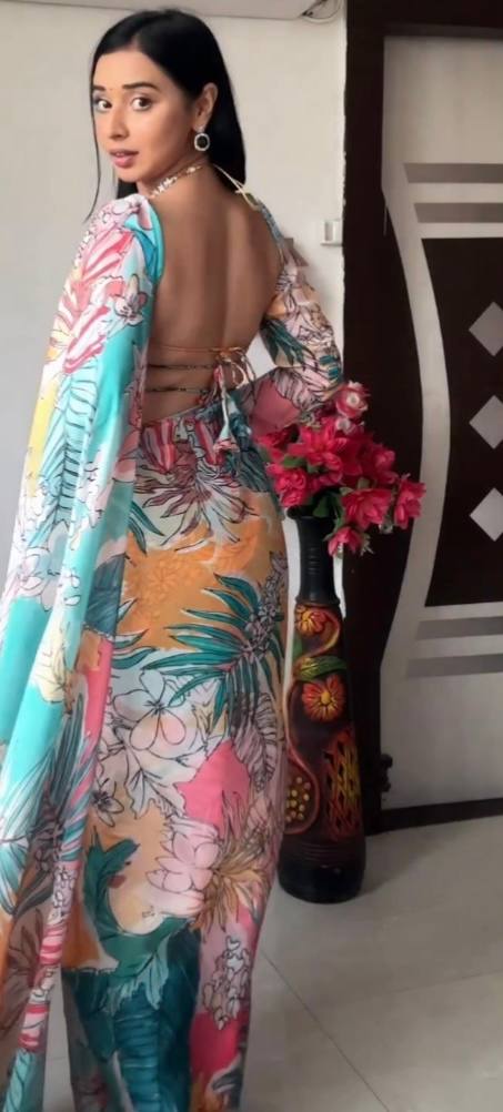 Ready to Wear Multi-Color Printed Georgette Saree with Unstitched Blouse