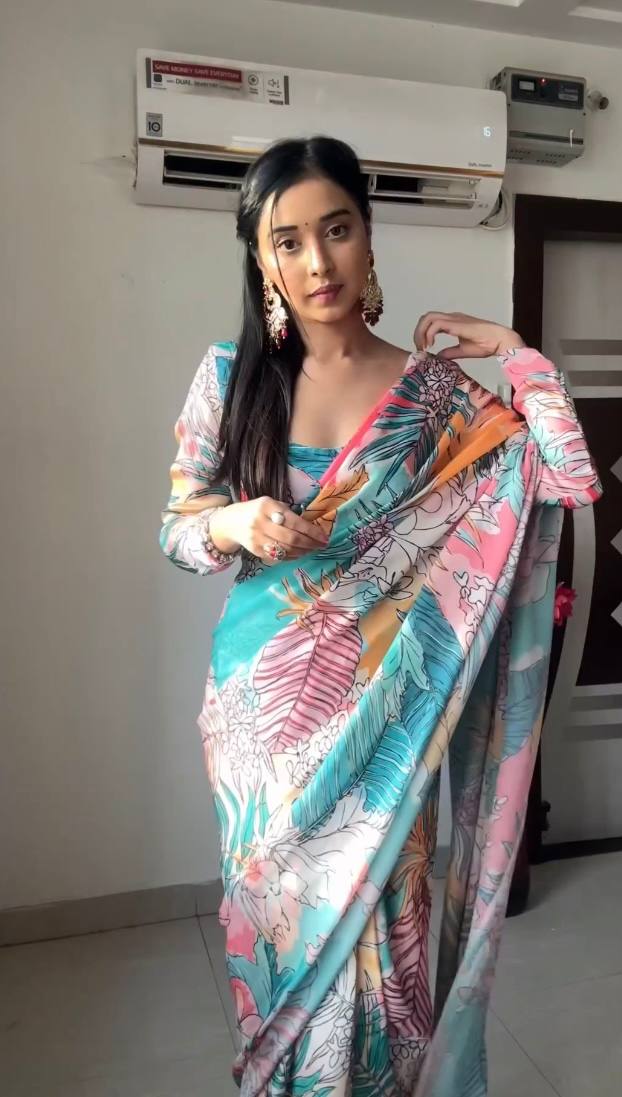Ready to Wear Multi-Color Printed Georgette Saree with Unstitched Blouse