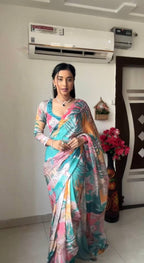 Ready to Wear Multi-Color Printed Georgette Saree with Unstitched Blouse