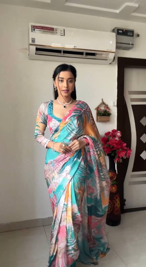 Ready to Wear Multi-Color Printed Georgette Saree with Unstitched Blouse