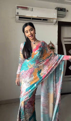 Ready to Wear Multi-Color Printed Georgette Saree with Unstitched Blouse