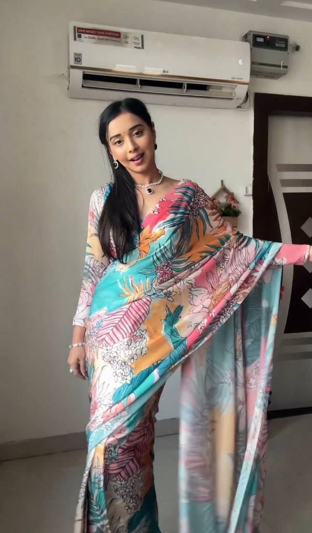 Ready to Wear Multi-Color Printed Georgette Saree with Unstitched Blouse