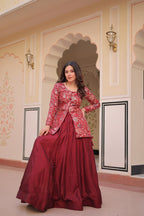 Full-Stitched Pure Simmer Vichitra Lehenga with Position Jacquard Blouse – Kali Pattern with Fancy Neck & Latkan Detail