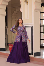 Purple Full-Stitched Pure Simmer Vichitra Lehenga with Position Jacquard Blouse – Kali Pattern with Fancy Neck & Latkan Detail