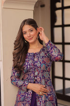 Purple Full-Stitched Pure Simmer Vichitra Lehenga with Position Jacquard Blouse – Kali Pattern with Fancy Neck & Latkan Detail