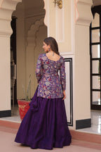 Purple Full-Stitched Pure Simmer Vichitra Lehenga with Position Jacquard Blouse – Kali Pattern with Fancy Neck & Latkan Detail