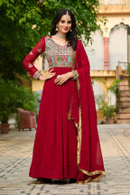 Embroidered Georgette Maroon Anarkali Gown with Dupatta – Festive & Ethnic Wear