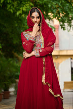 Embroidered Georgette Maroon Anarkali Gown with Dupatta – Festive & Ethnic Wear
