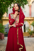 Embroidered Georgette Maroon Anarkali Gown with Dupatta – Festive & Ethnic Wear