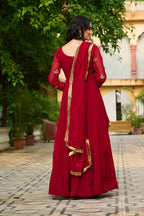Embroidered Georgette Maroon Anarkali Gown with Dupatta – Festive & Ethnic Wear
