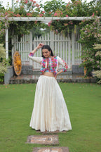 Navratri Special Red Full-Stitched Roman Fabric Lehenga with Kutchi Gamthi Embroidered Koti Blouse – 6 M Flair