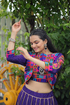 Navratri Special Purple Full-Stitched Roman Fabric Lehenga with Kutchi Gamthi Embroidered Koti Blouse – 6 M Flair (Copy)