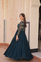 Designer Rama Gown in Faux Blooming with Sequins & Zari Embroidery – Full Flair & Fancy V Neck