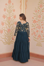 Designer Rama Gown in Faux Blooming with Sequins & Zari Embroidery – Full Flair & Fancy V Neck
