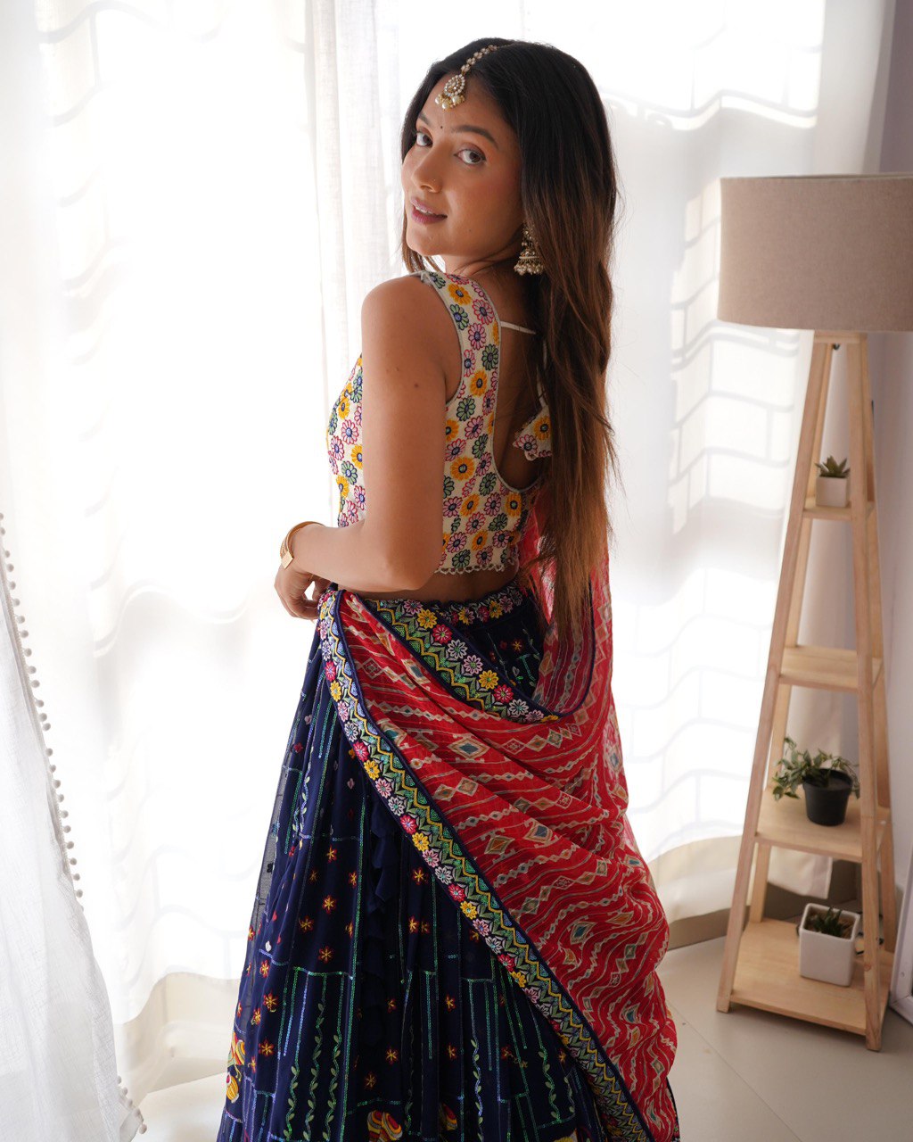Women’s Multicolor Georgette Lehenga Choli – Vibrant Embroidered Ethnic Wear for Weddings & Festive Occasions Semi-Stitched