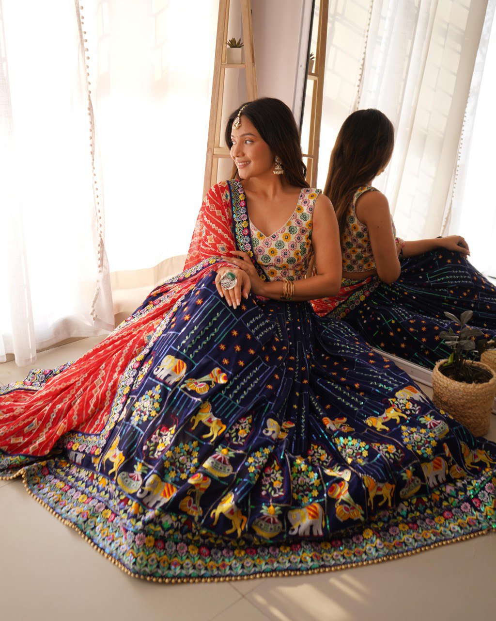 Women’s Multicolor Georgette Lehenga Choli – Vibrant Embroidered Ethnic Wear for Weddings & Festive Occasions Semi-Stitched
