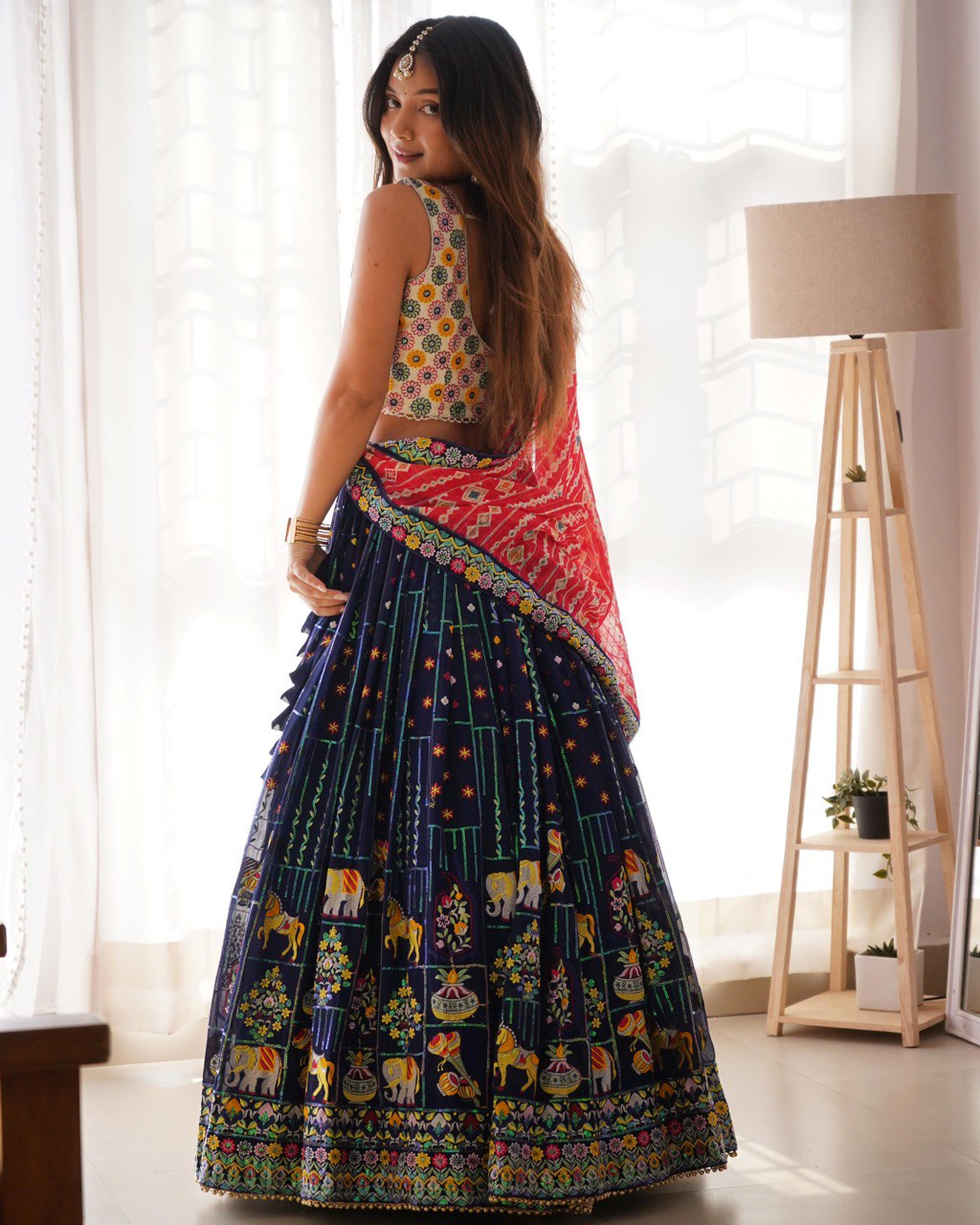 Women’s Multicolor Georgette Lehenga Choli – Vibrant Embroidered Ethnic Wear for Weddings & Festive Occasions Semi-Stitched