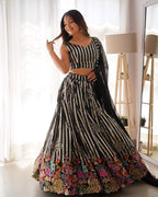 Black Semi-Stitched Women’s Faux Georgette Lehenga Choli – Elegant Embroidered Ethnic Wear for Weddings & Festive Occasions