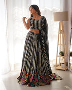 Black Semi-Stitched Women’s Faux Georgette Lehenga Choli – Elegant Embroidered Ethnic Wear for Weddings & Festive Occasions