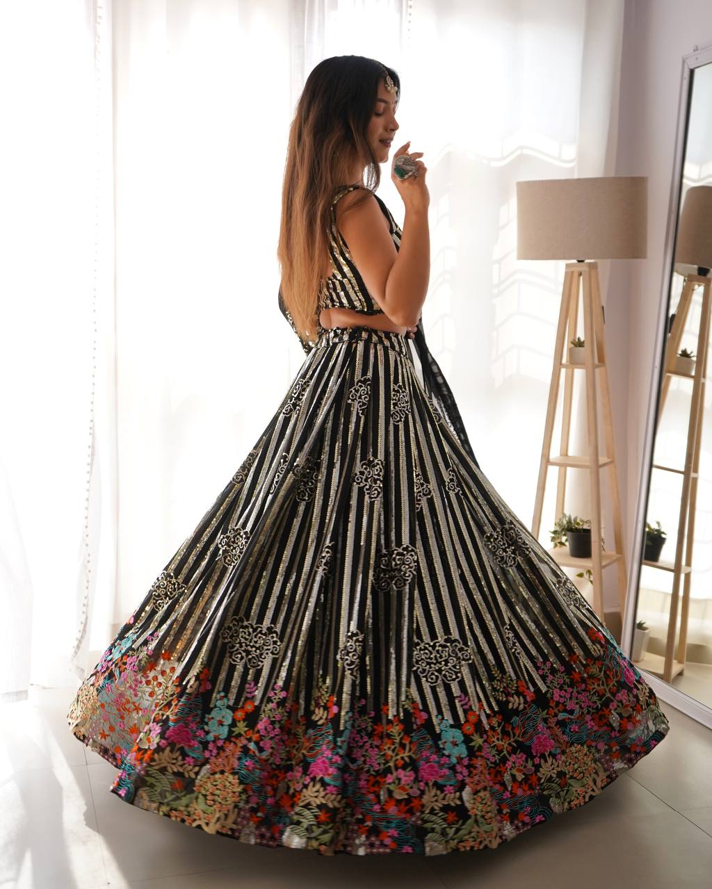 Black Semi-Stitched Women’s Faux Georgette Lehenga Choli – Elegant Embroidered Ethnic Wear for Weddings & Festive Occasions