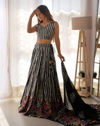 Black Semi-Stitched Women’s Faux Georgette Lehenga Choli – Elegant Embroidered Ethnic Wear for Weddings & Festive Occasions