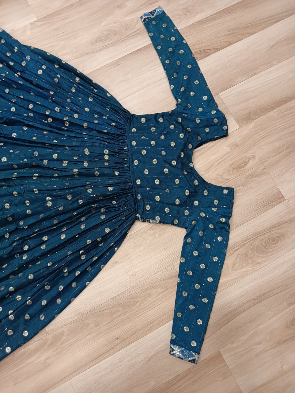 Position Print Teal Choli Gown with Staple Jacquard Weaving Work – Ethnic Partywear for Women