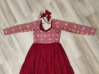 Maroon Reyon Kurta Set with Kutchi Gamthi Embroidery & Cotton Print Work – Traditional Ethnic Wear (User can adjust From 38" to 44" for your body comfort)