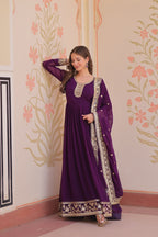 Purple Faux Blooming Georgette Saree with Zari & Sequins Embroidery – Elegant Ethnic Wear