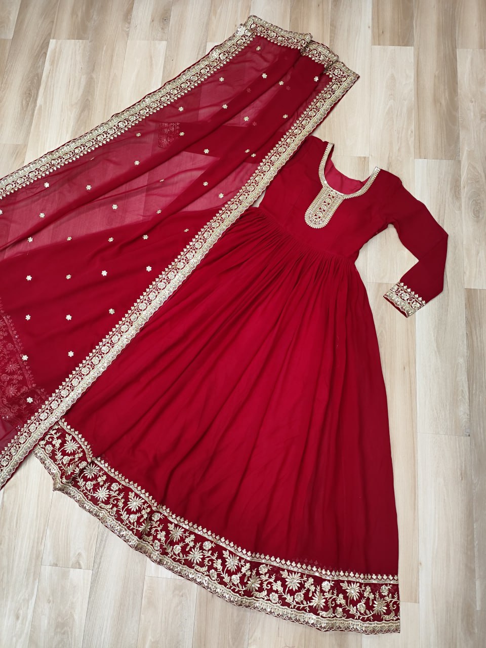 Rani Pink Faux Blooming Georgette Saree with Zari & Sequins Embroidery – Elegant Ethnic Wear