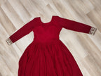 Designer Faux Blooming Georgette Maroon Gown with Zari & Sequins Embroidery and Matching Dupatta