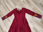 Maroon Reyon Gown for Women with Kutchi Gamthi Work – Elegant Traditional Ethnic Wear (User can adjust From 38" to 44" for your body comfort)