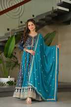 Luxury Faux Looming Rama Gown with Zari & Sequins Embroidery and Matching Dupatta – Kali Pattern Stitching