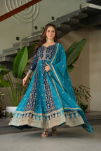 Luxury Faux Looming Rama Gown with Zari & Sequins Embroidery and Matching Dupatta – Kali Pattern Stitching